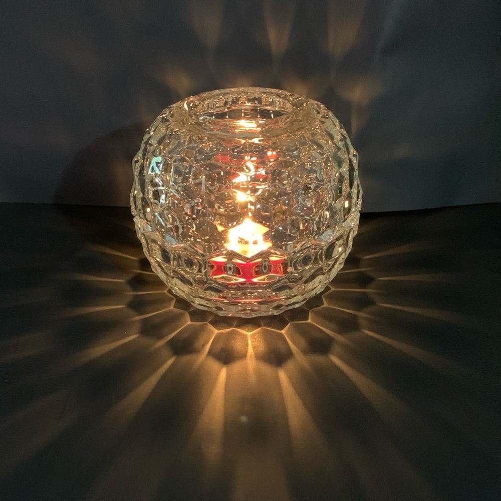 INDIANA GLASS Fairy Lamp Clear Round Candle Holder Hexagonal Homco Whitehall